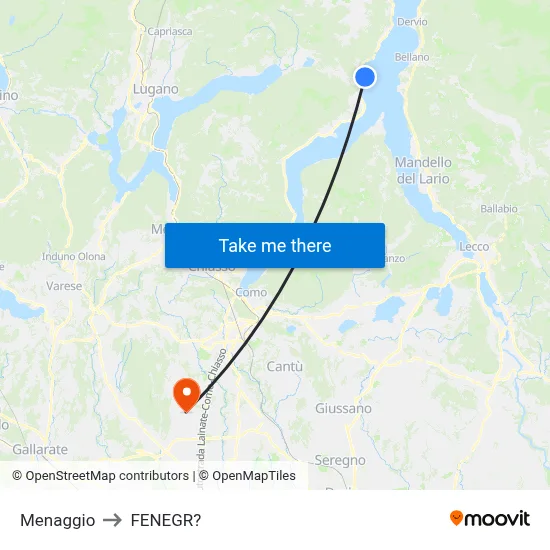 Menaggio to Fenegro map
