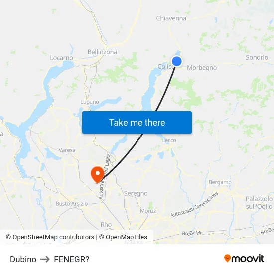 Dubino to Fenegro map