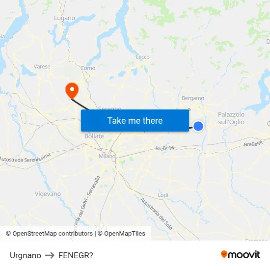 Urgnano to Fenegro map