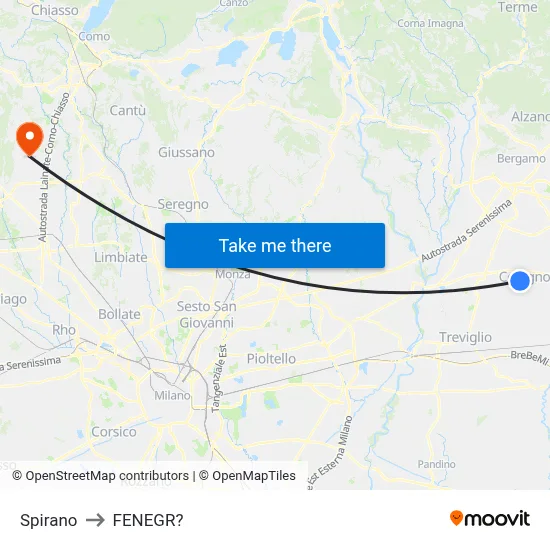 Spirano to Fenegro map