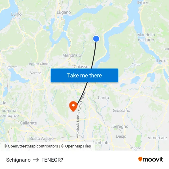 Schignano to Fenegro map