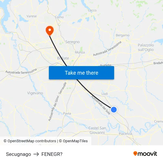 Secugnago to Fenegro map