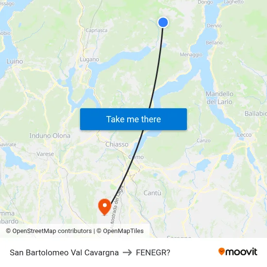 San Bartolomeo Val Cavargna to Fenegro map