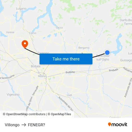 Villongo to Fenegro map