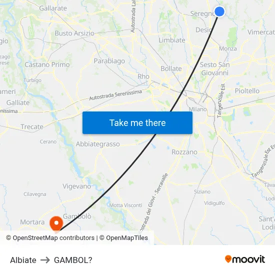 Albiate to Gambol map