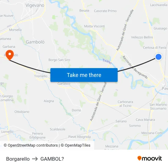 Borgarello to Gambol map