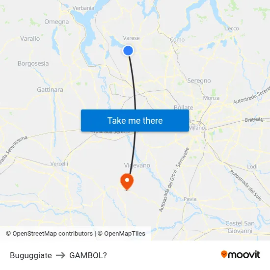 Buguggiate to Gambol map