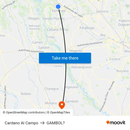 Cardano al Campo to Gambol map