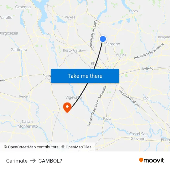 Carimate to Gambol map