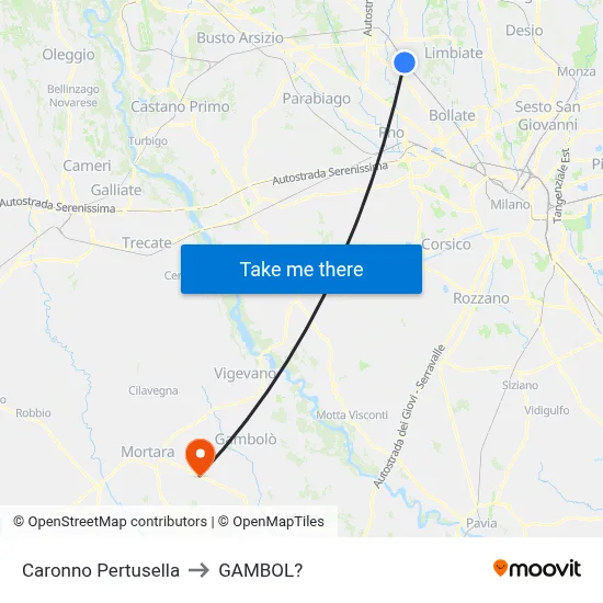 Caronno Pertusella to Gambol map