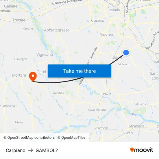 Carpiano to Gambol map