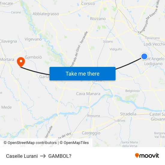 Caselle Lurani to Gambol map