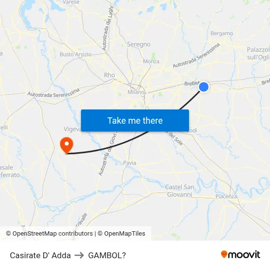 Casirate d'Adda to Gambol map