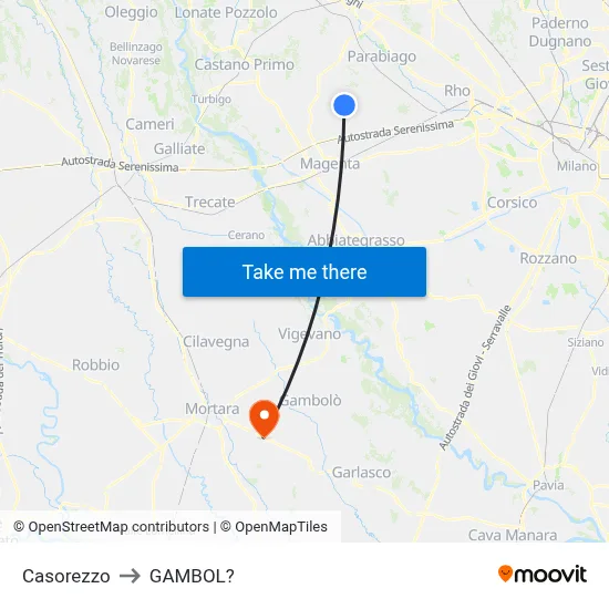 Casorezzo to Gambol map