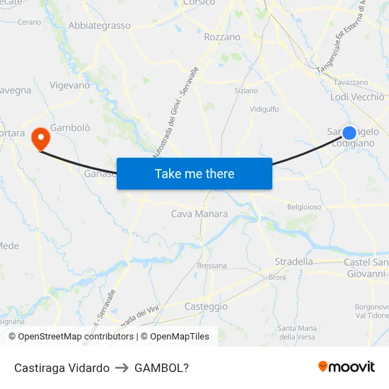 Castiraga Vidardo to Gambol map