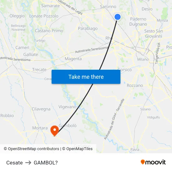 Cesate to Gambol map