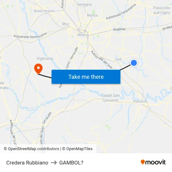 Credera Rubbiano to Gambol map