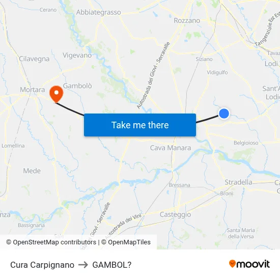 Cura Carpignano to Gambol map