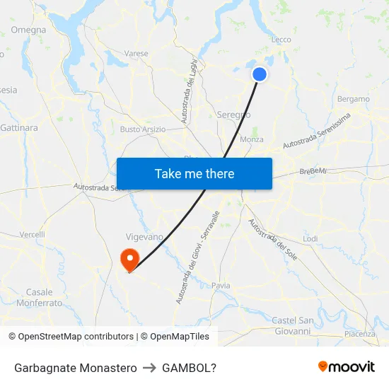 Garbagnate Monastero to Gambol map