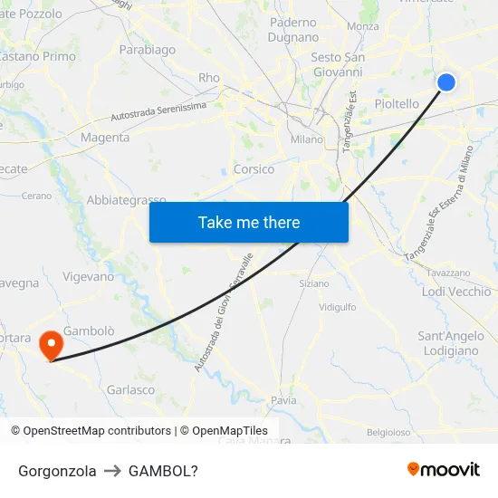 Gorgonzola to Gambol map