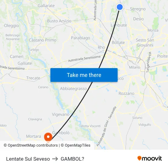 Lentate Sul Seveso to Gambol map