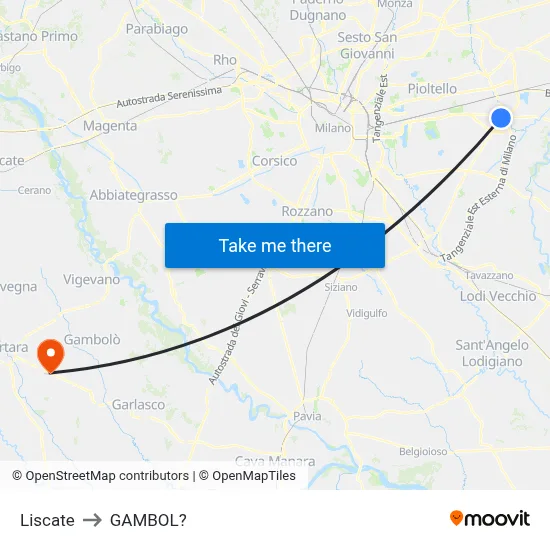 Liscate to Gambol map
