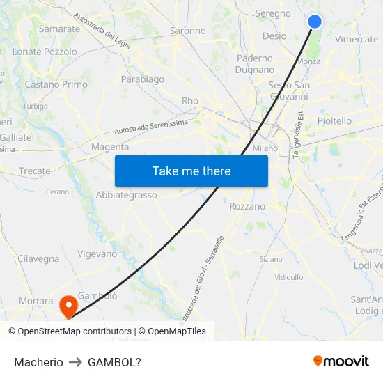 Macherio to Gambol map