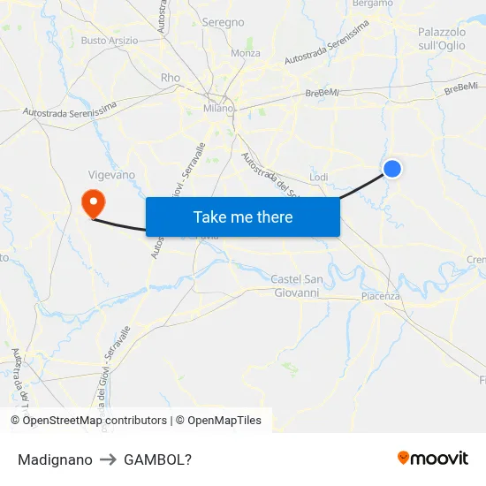 Madignano to Gambol map