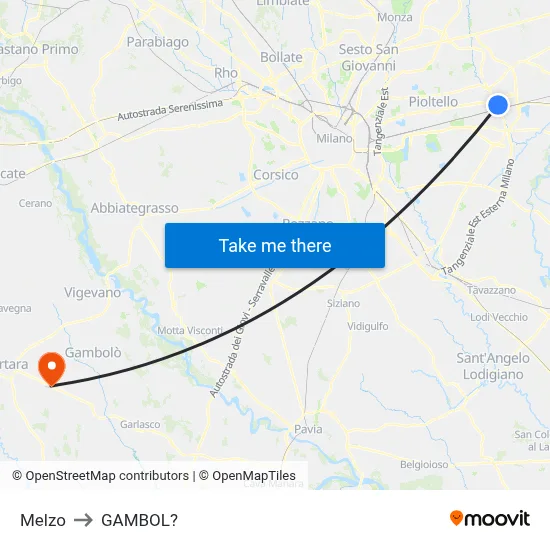 Melzo to Gambol map