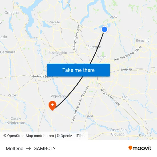 Molteno to Gambol map