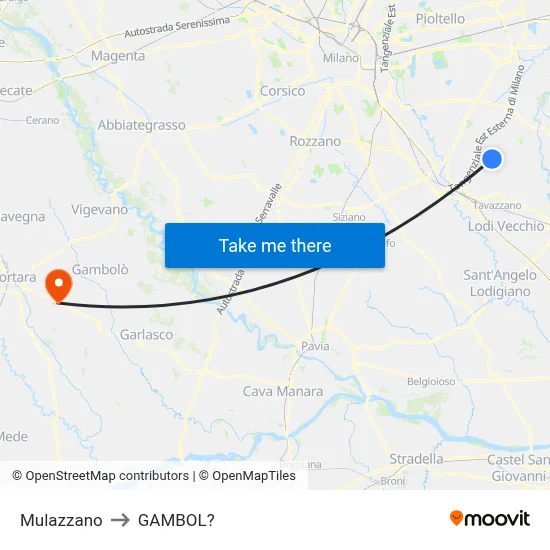 Mulazzano to Gambol map