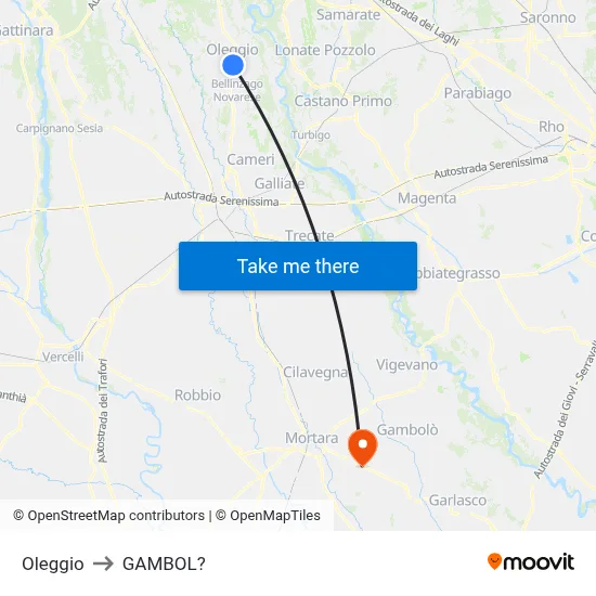 Oleggio to Gambol map