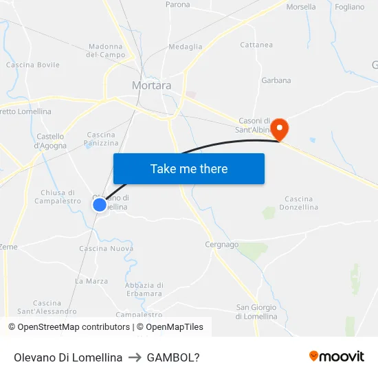 Olevano Di Lomellina to Gambol map
