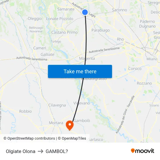 Olgiate Olona to Gambol map
