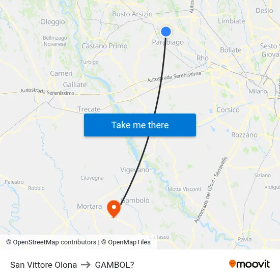 San Vittore Olona to Gambol map