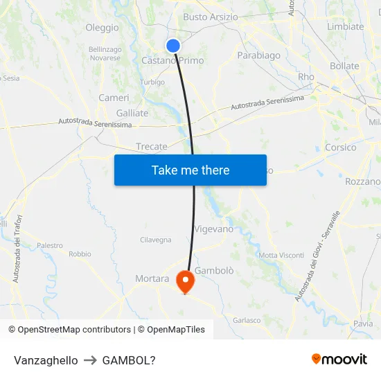 Vanzaghello to Gambol map