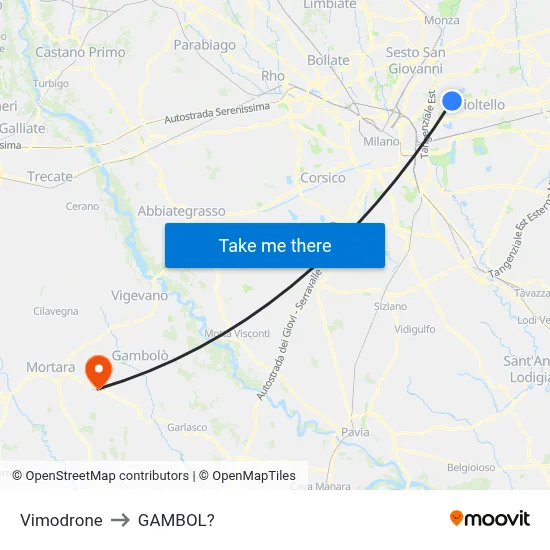 Vimodrone to Gambol map