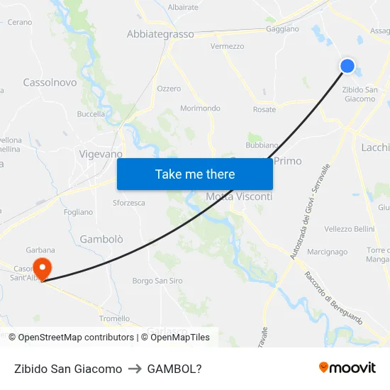 Zibido San Giacomo to Gambol map