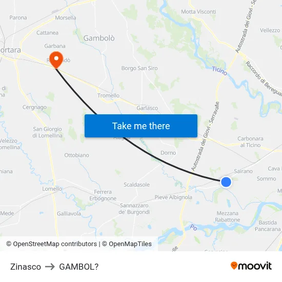 Zinasco to Gambol map