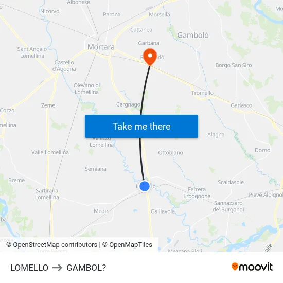 Lomello to Gambol map