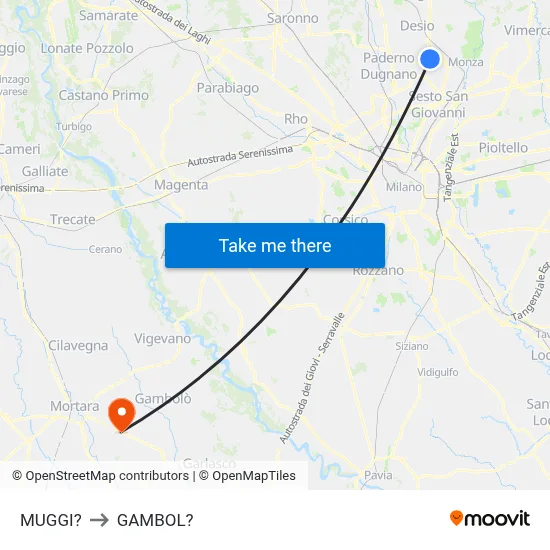 Muggiò to Gambol map