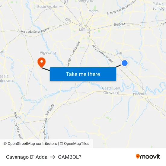 Cavenago D' Adda to Gambol map