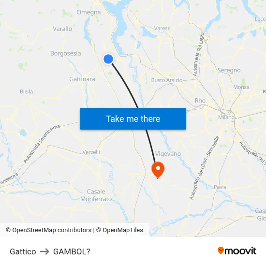 Gattico to Gambol map