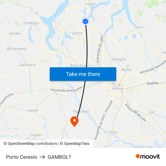 Porto Ceresio to Gambol map