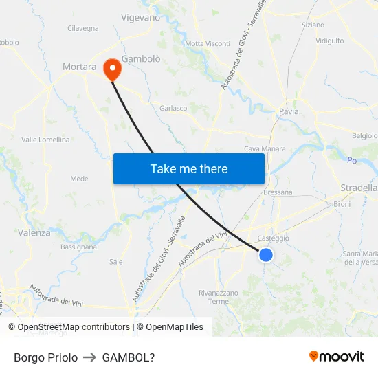 Borgo Priolo to Gambol map