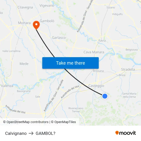 Calvignano to Gambol map