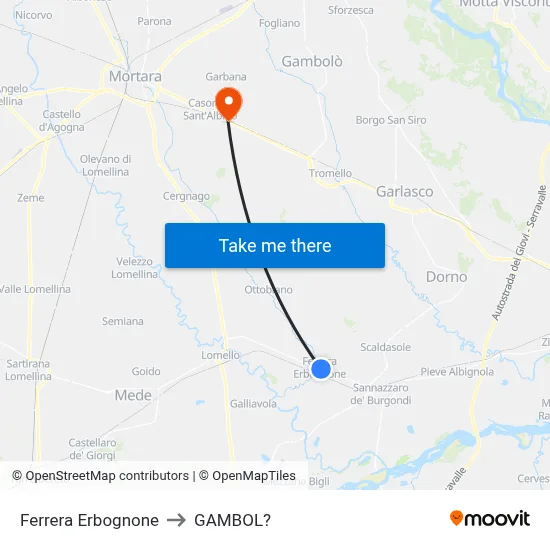 Ferrera Erbognone to Gambol map