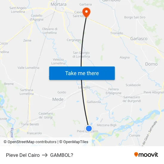 Pieve Del Cairo to Gambol map