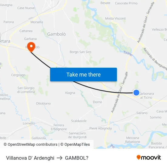 Villanova d'Ardenghi to Gambol map