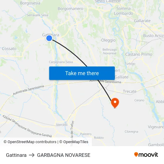 Gattinara to GARBAGNA NOVARESE map